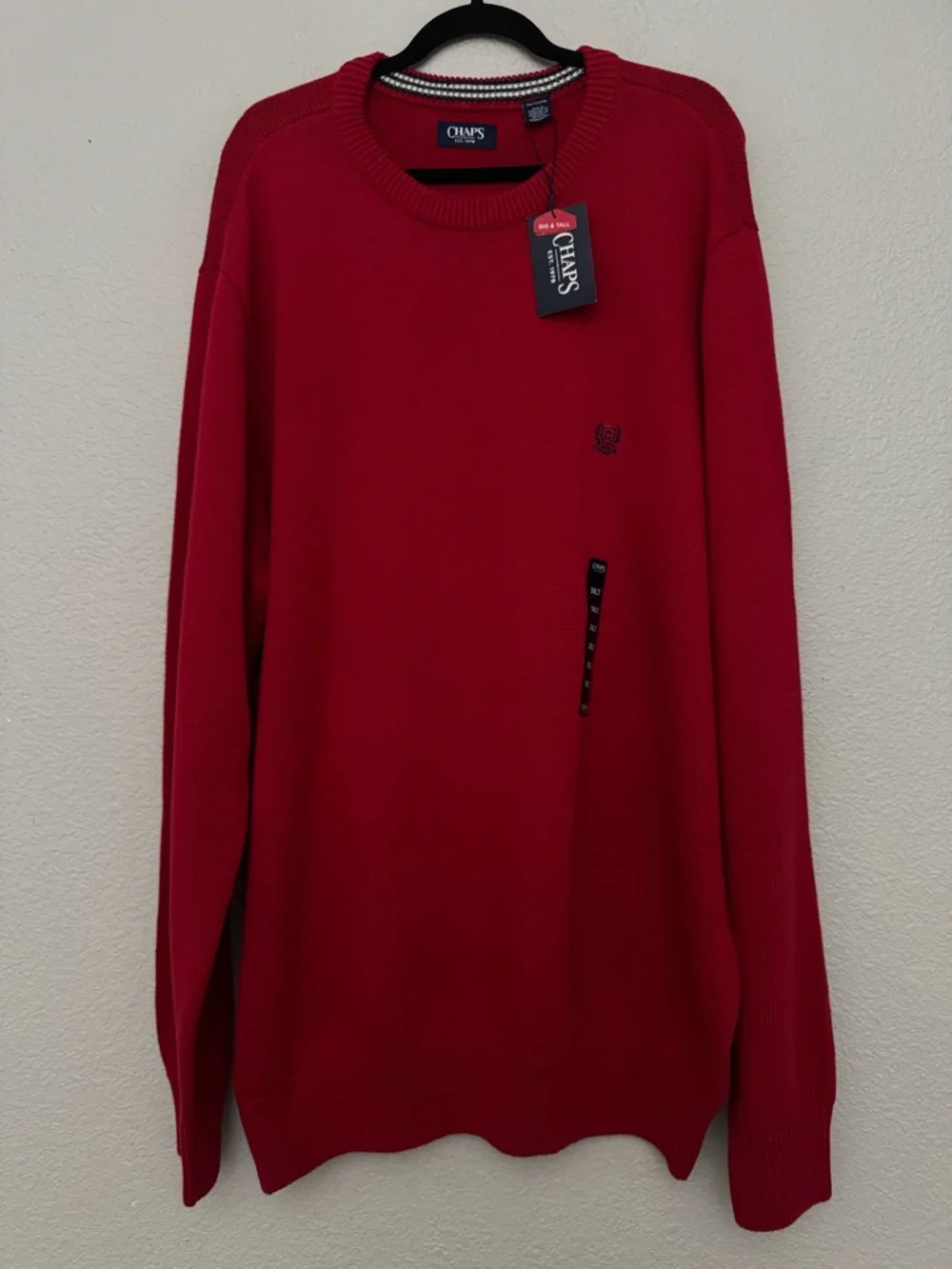 NWT Chaps Sweater Red Pullover Crewneck Mens Big & Tall Size 3XLT Cotton Classic